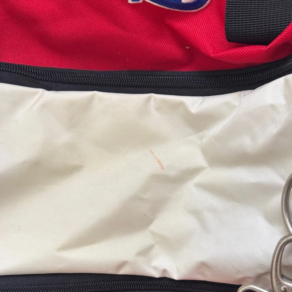 Champion Red, White, and Navy Colorblock Duffel Bag with Logo